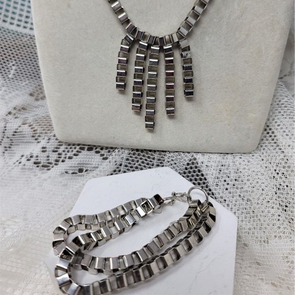 Bike Chain Necklace & Bracelet Set Silver Tone - Picture 9 of 9